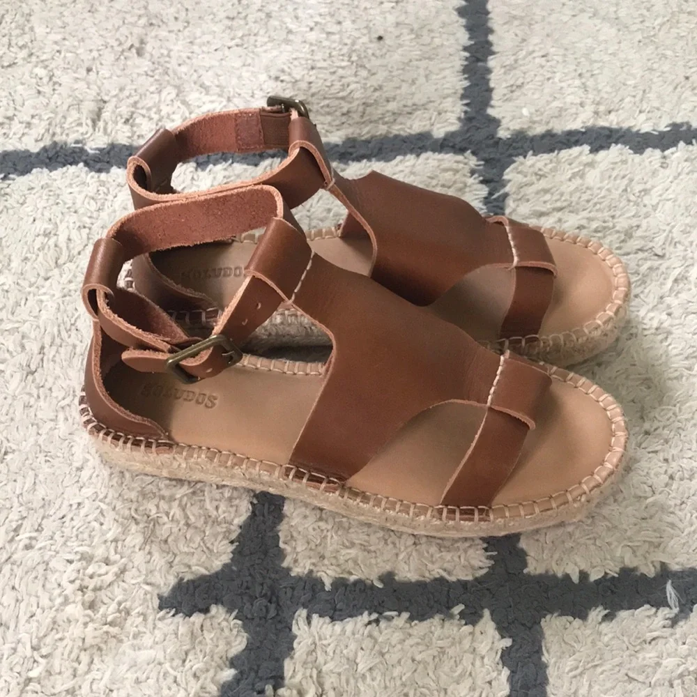 Soludos espadrille platform sandal tan leather size 7 - Picture 1 of 7